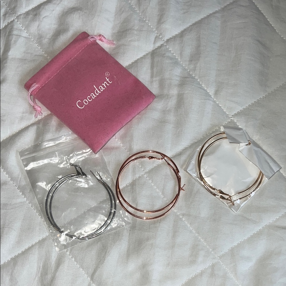 Women's Yellow, Rose Gold and Silver Hoop Earrings Sets